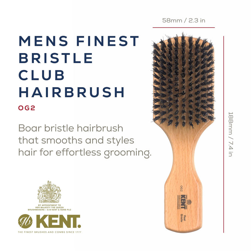 [Australia] - Kent OG2 Club Hair Brush, Small Boar Bristle Hair Brush for Men, Natural Boar Bristle Beard Brush for Men, Beechwood Kent Brush for Hair and Beards and Beard Straightener 