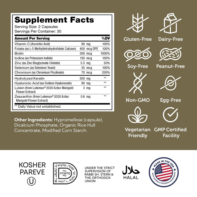 Zahler Shine Hair Skin and Nails Vitamins for Women & Men - Multivitamin for Hair Growth, Stronger Nails and Skin Health - Kosher Supplement with Biotin, Keratin & Hyaluronic Acid (60 Capsules)