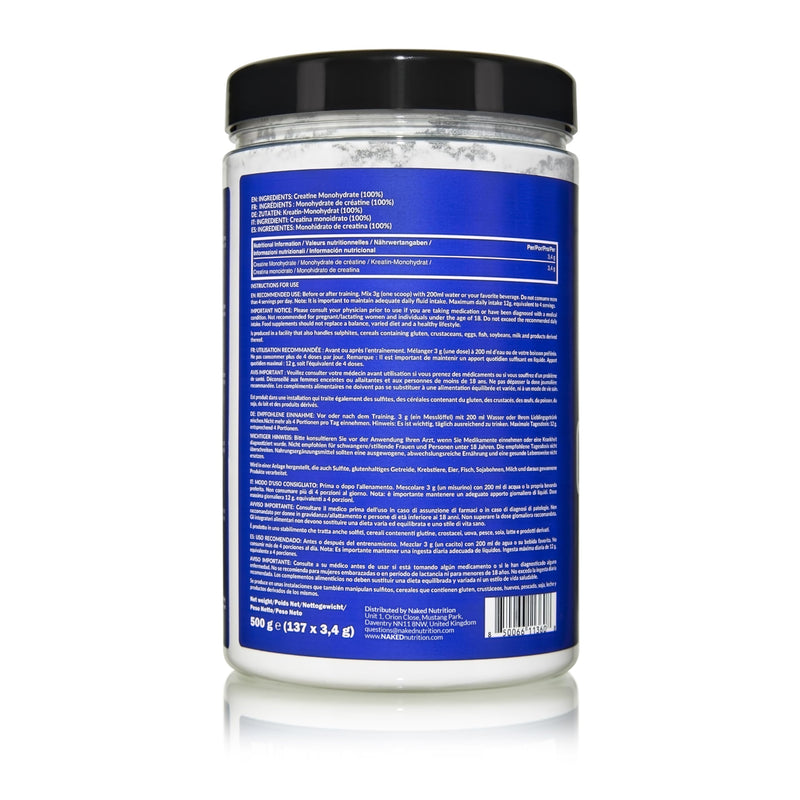 NAKED Pure Micronized Creatine Monohydrate Powder - Unflavored, 500g - Vegan, No GMOs, Gluten, Soy, Additives - Promotes Muscle Growth & Strength - 147 Servings 500g (Pack of 1)
