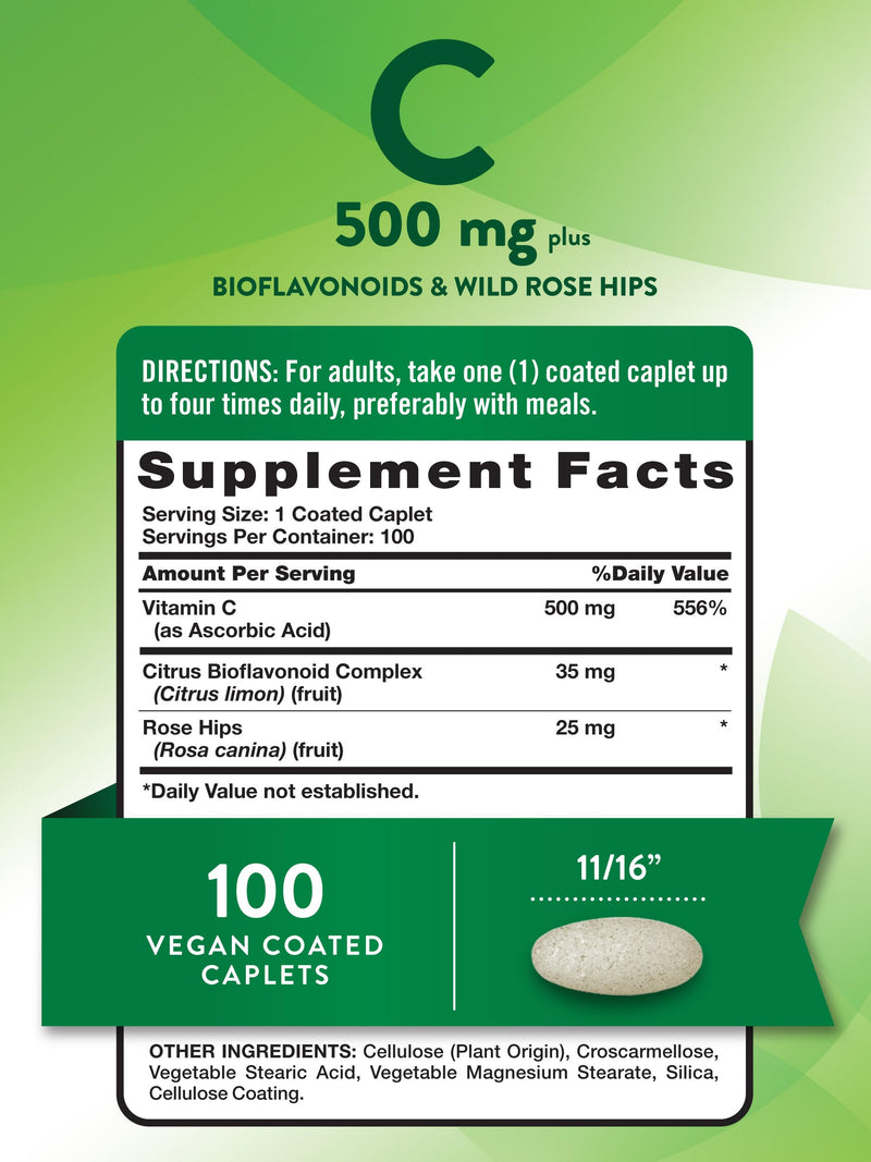 Nature's Truth Vitamin C with Rose Hips and Bioflavonoids | 500mg | 100 Caplets | Vegan, Non-GMO & Gluten Free 100 Count (Pack of 1)