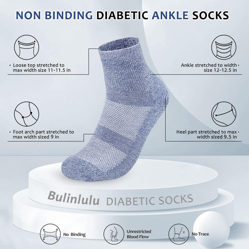 [Australia] - Bulinlulu Diabetic Socks for Men Women,6 Pairs Bamboo Viscose Non Binding Ankle Diabetic Socks for Women Men Size 6-9 9-12 Navy/Pale Blue/Navy Blue/Offwhite/Tan/Khaki Large 