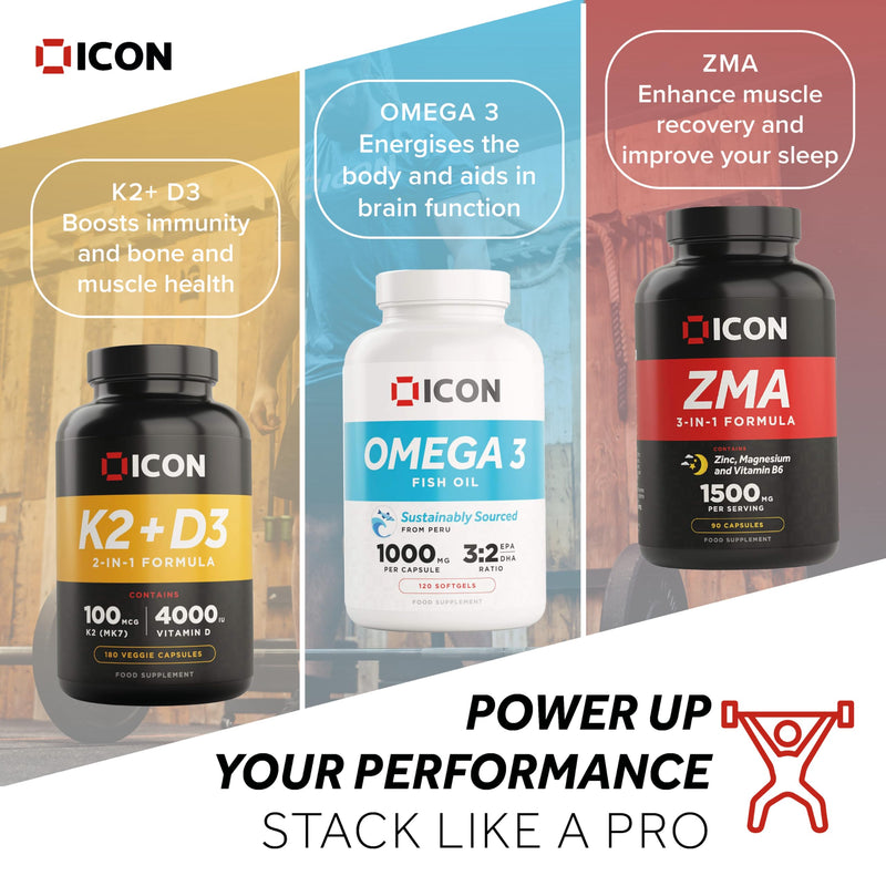 ICON Nutrition ZMA Supplement - 1500mg Per Serving, Sleep Vitamin Supplement, 3-in-1 Formula, Better Sleep Performance, Muscle Strength, Zinc, Magnesium and Vitamin B6-90 Tablets (1 Month Supply)
