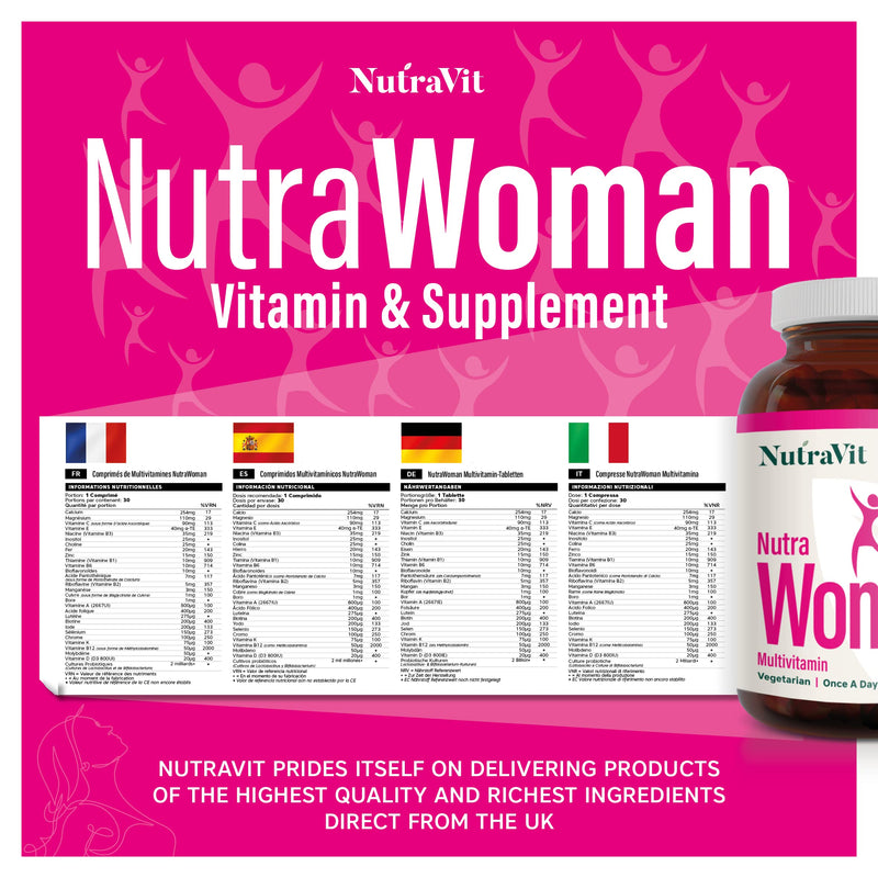 NUTRAWOMAN - Womens Multivitamins | Womens Vitamins - 30 Tablets - 27 Vitamins & Minerals - Daily Multivitamin for Energy & Health - with Probiotics, Biotin, Folic Acid & Methyl B12 - NutraVit