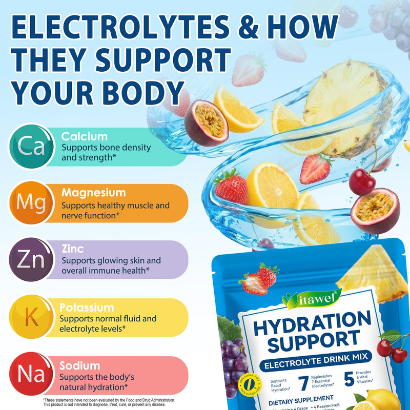Electrolyte Hydration Powder Packets (24 Pack) – Organic Sugar-Free, 0 Calorie Electrolyte Drink Mix for Rehydration and Dehydration Relief, Variety Pack of Daily IV Liquid (2) 2