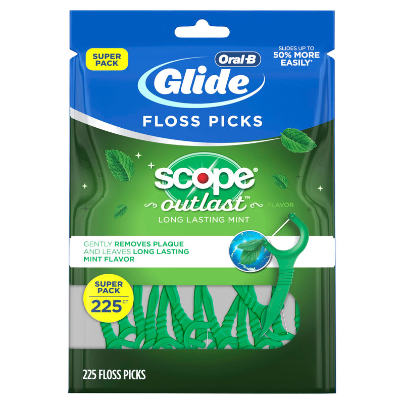 Oral-B Glide with Scope Outlast Dental Floss Picks, Mint, 225 Picks 225 Foot (Pack of 1)