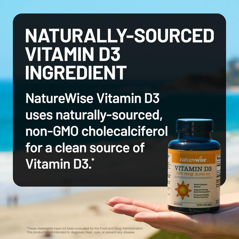 NatureWise Vitamin D3 5000IU Supplement, Bone & Immune Health, 30 Softgels