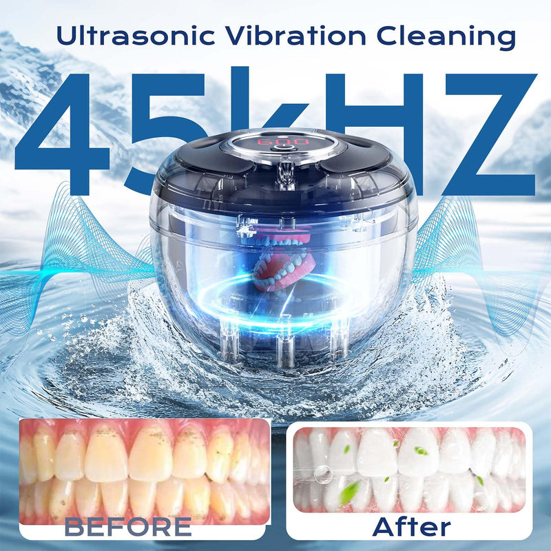[Australia] - Ultrasonic Retainer Cleaner(2025 Upgraded), 45kHz Cleaning Machine for Dentures, Mouth Guards, Braces, Toothbrush & Jewelry, 200ML Denture Cleaner with 4 Modes for Dental Care 