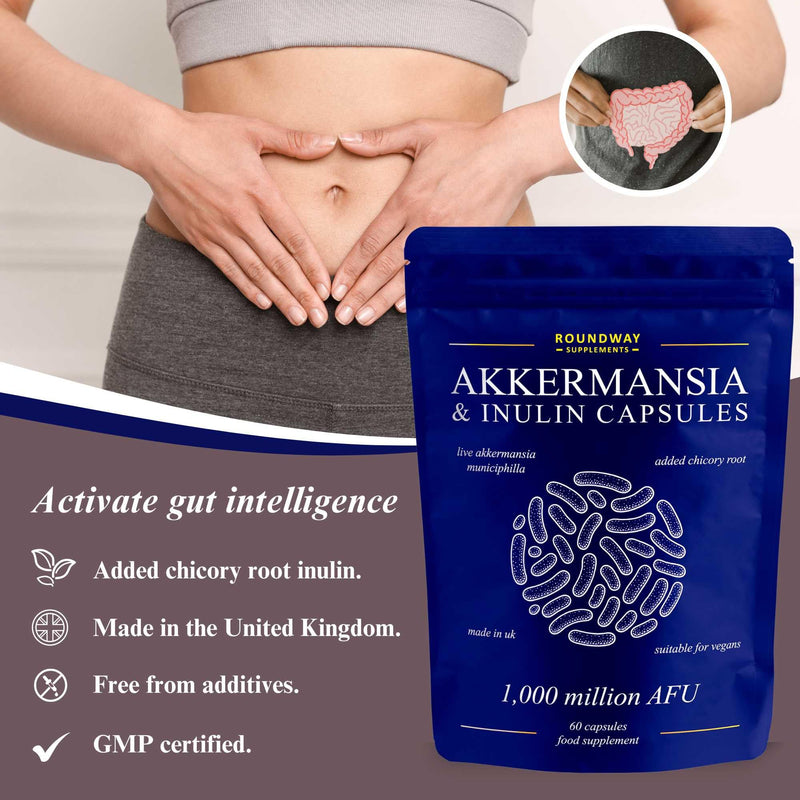 Akkermansia Muciniphila Supplement with Chicory Root Inulin | Probiotics for Gut Health | Delayed Release | High Strength 1,000 Million AFU | Postbiotics & Colon Cleanse Support | 60 Capsules