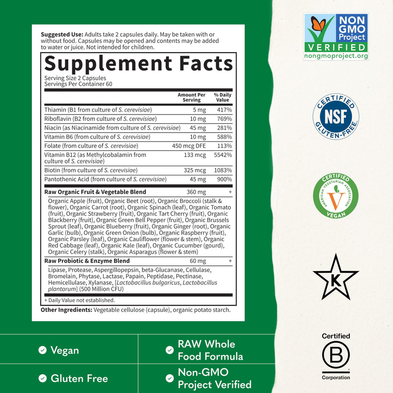 Garden of Life Vitamin B Complex, 120 Vegan Capsules, High Potency Vitamins for Energy & Metabolism with B6, Folate & B12 as Methylcobalamin plus Probiotics | High Potency Vitamins for Energy & Metabolism with B6, Folate & B12 as Methylcobalamin, plus ...