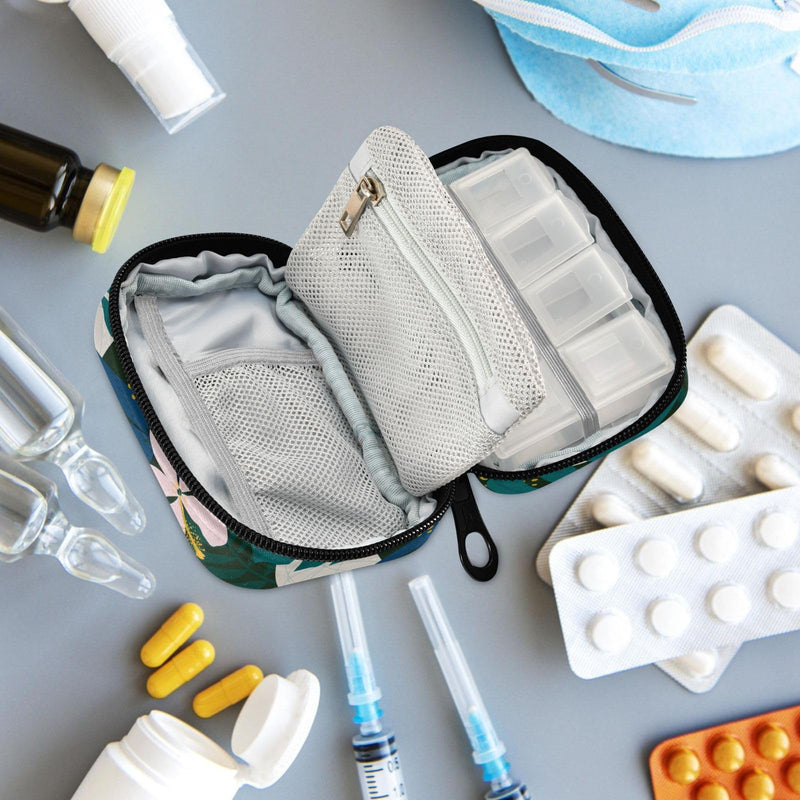 Fustylead Collage Contemporary Hawaiian Hibiscus Floral Pill Organizer and Storage Weekly with Zipper, Removable Pill Box Portable Medicine Organizer for Vitamin Fish Oil Supplement