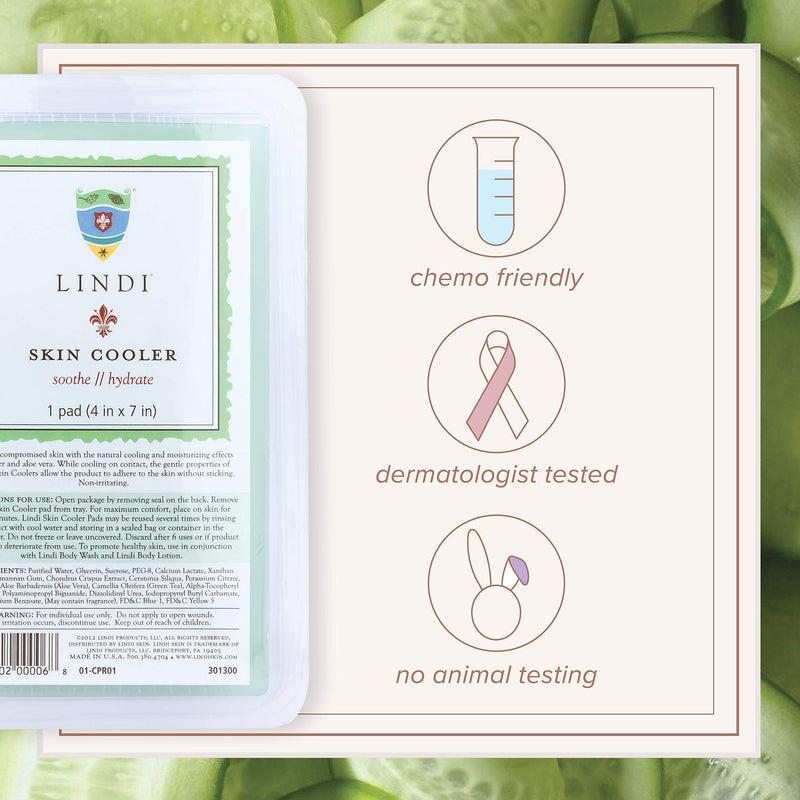 [Australia] - LINDI SKIN Cooler Pad - Cooling Hydro-Gel Formulated To Reduce Redness and Inflammation - Infused with Aloe Vera and Green Tea To Sooth & Relieve Radiation Burns (1 Pack, 4x7 inch) 