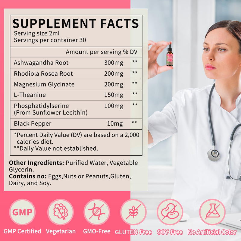 Hudetex Cortisol Supplements for Women Liquid Drops,Cortisol Manager with Ashwagandha,L-theanine,Phosphatidylserine,Rhodiola Rosea for Mood Support,Adrenal Balance,Sleep,Vegan,Natural Flavor,4 Fl Oz 2 Fl Oz (Pack of 2)