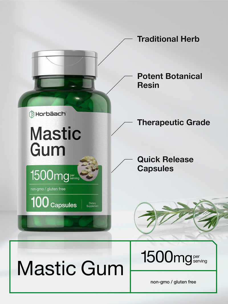 Horbäach Mastic Gum Capsules 1500mg 100 Count | Non-GMO & Gluten Free 100 Count (Pack of 1)