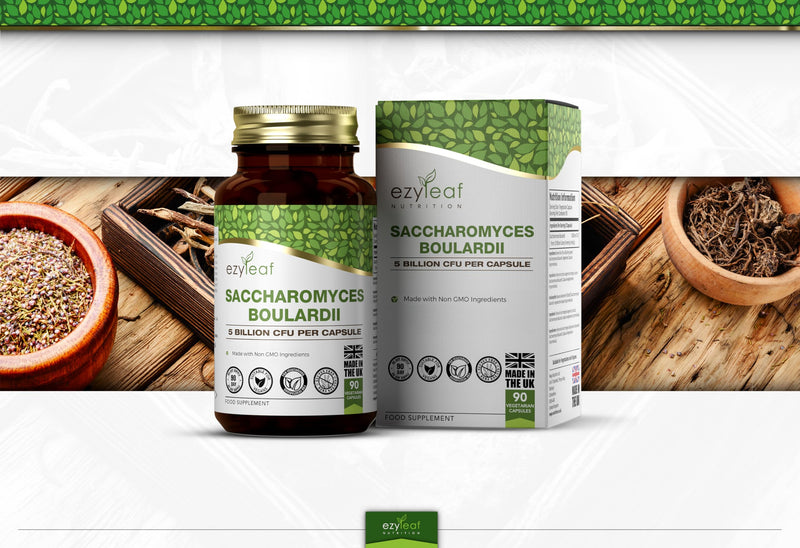 Ezyleaf Saccharomyces Boulardii [5 Billion CFU] | 90 Vegan Capsules | Probiotic Supplement | S Boulardii Probiotic with Clean Fillers | ISO Certified, Non-GMO, Gluten & Allergen Free