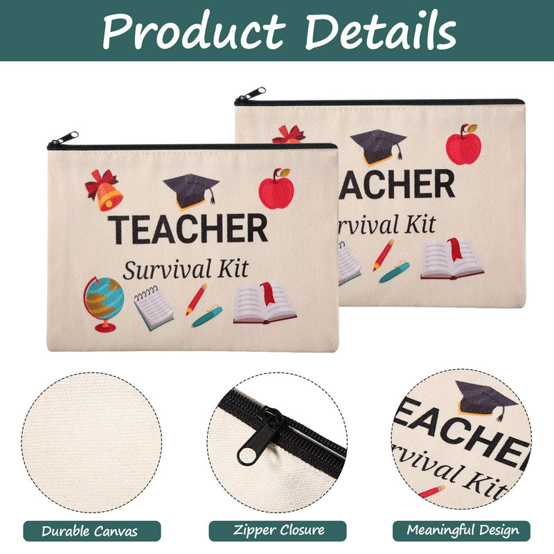 Frienda 10 Pcs Teacher Cosmetic Bags Canvas Zipper,7.87 x 5.71 Inches | Teacher Appreciation Makeup Pouches, Pencil Case for School Supplies, Travel Toiletry Organizer with Survival Kit Design 7.87 x 5.71 Inches (Pack of 2)