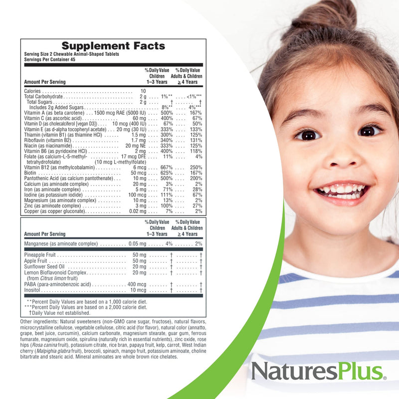[Australia] - Natures Plus Animal Parade Children's Chewable Multivitamin - 90 Animal-Shaped Tablets, Pack of 2 - Natural Assorted Flavors - Vegan, Gluten Free - 90 Total Servings 180 