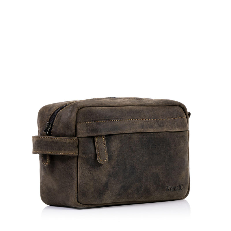 KomalC Genuine Buffalo Leather Unisex Toiletry Bag Travel Dopp Kit Vanity Bag Grooming Bag