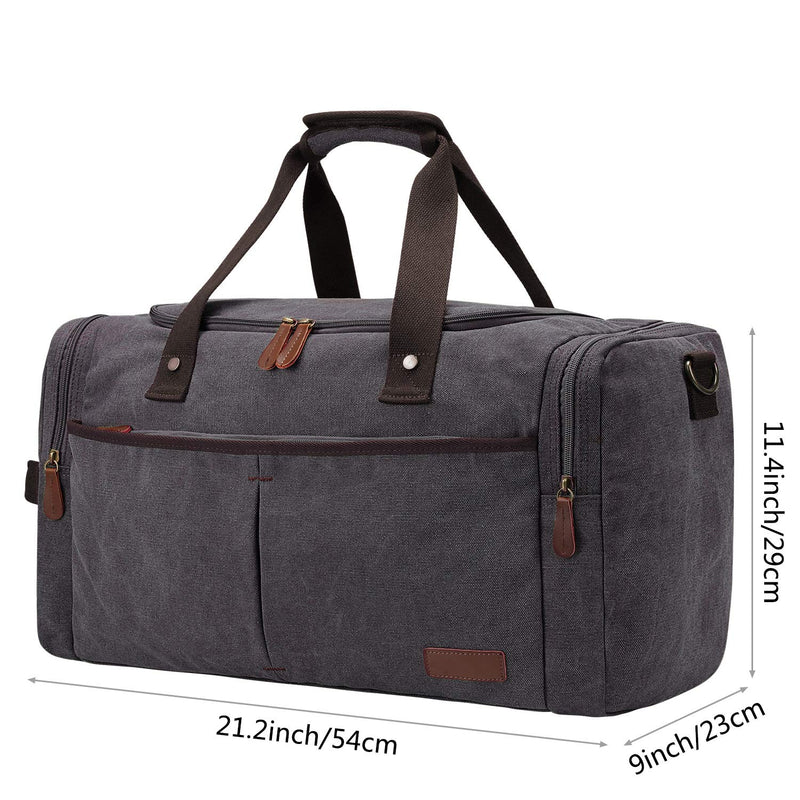 S-ZONE Canvas Duffel Bag Travel Weekend Overnight Bag with Leather Luggage Tags