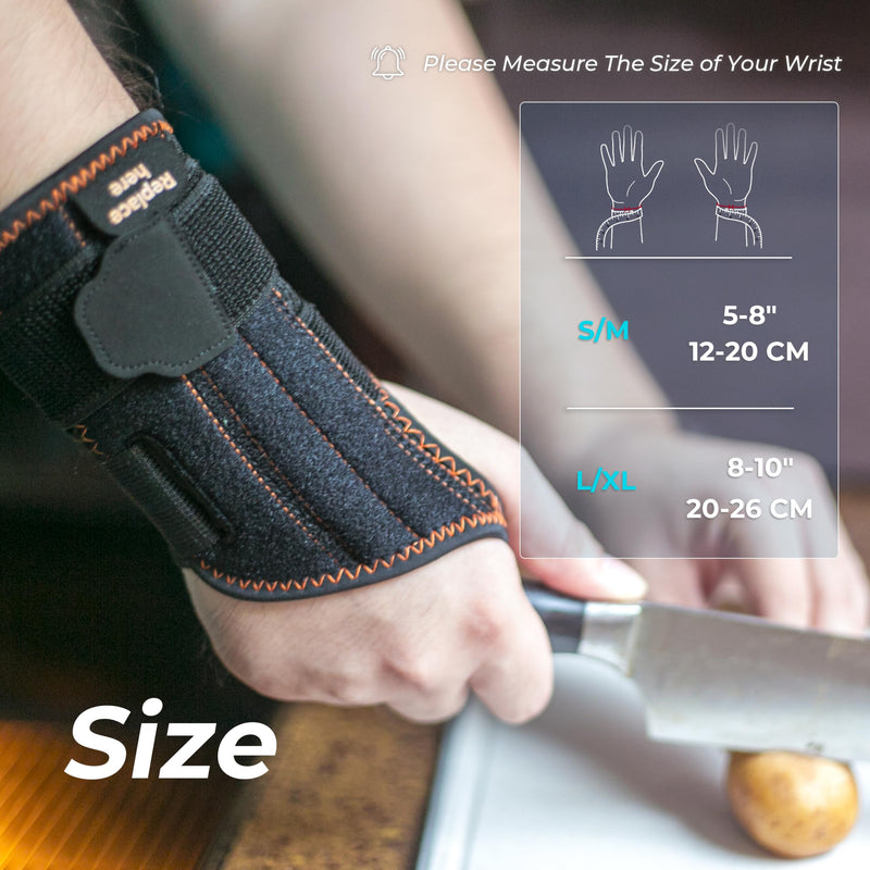 [Australia] - CURECARE Carpal Tunnel Wrist Support 2 in 1, Wrist Bandages with 3 Metal Stabilizers, Wrist Splint for Relief from Carpal Tunnel Syndrome, Tendonitis (S/M, Right) S/M Right-Black 