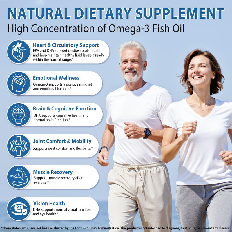 Omega 3 Fish Oil Supplements, 4200mg Fish Oil with EPA & DHA, Enteric Coated Softgels, Lemon Flavor, Daily Omega-3 Fatty Acids Supplement for Nutritional Support & Overall Wellness – 240 Softgels