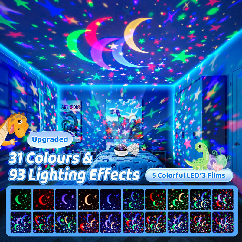 [Australia] - Dinosaur Night Light for Kids, 93 Lighting Effects+15 Musics Kids Night Light Projector for Kids, 3 Films+Remote Toddler Kids Projector Night Light for Kids,360° Silent+Dimmable Egg Light for Nursery 