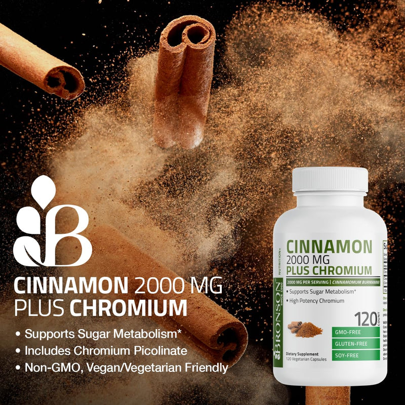 [Australia] - Bronson Cinnamon Plus Chromium Picolinate Supplement, High Potency Chromium, Non-GMO, 120 Vegetarian Capsules 120 Count (Pack of 1) 