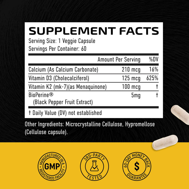 Vitamin D3 K2 and Magnesium Glycinate Supplement | Bone, Heart, and Muscle Support with 5000 IU D3, K2 MK7, and 500mg Magnesium | High Absorption, Immune & Nerve Support | 60 Servings Each