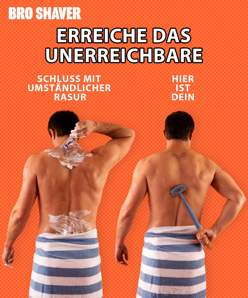 [Australia] - BRO SHAVER 3.0, Back Shaver for Men (DIY) Back & Body Hair Trimmer Shave wet or dry back hair Ergonomic handle uses double-sided razor blades 