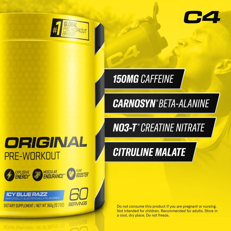 C4 Original Pre Workout Powder with 150mg Caffeine, 60 Servings Blue Raspberry 12.7 Ounce (Pack of 1)
