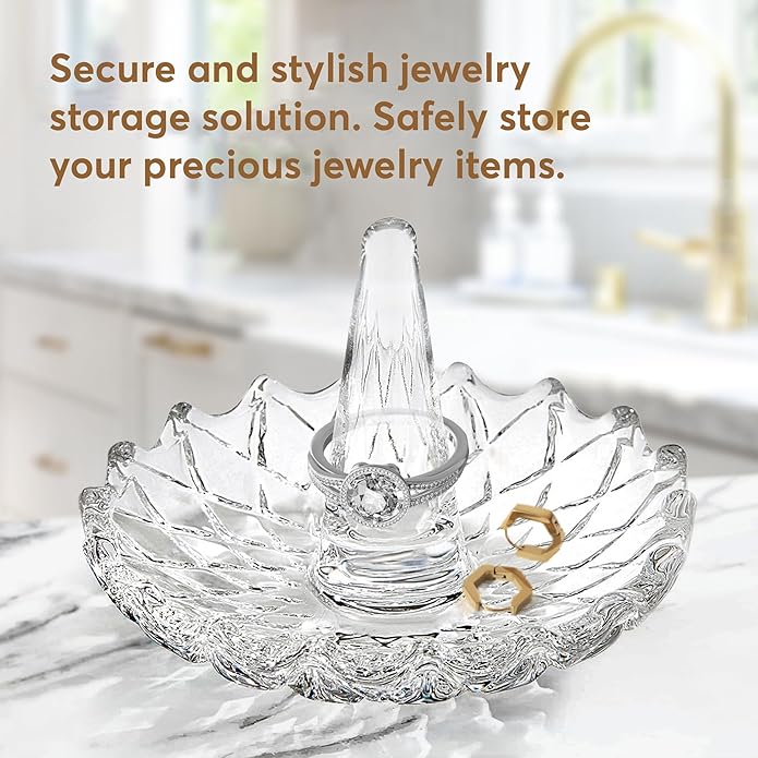 [Australia] - H&D Well-Crafted Crystal Glass Wedding Ring Holder Clear-round 2 