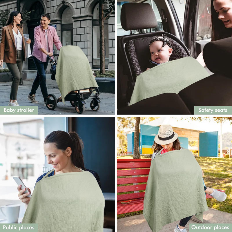 [Australia] - Muslin Nursing Covers for Baby Breastfeeding, Adjustable Privacy Nursing Apron Cover for Mom, Extra Large 100% Cotton Breastfeeding Cover with Rigid Hoop Multi-use Carseat Canopy (Roman Green) 49.2 x 27.4 inch Roman Green 