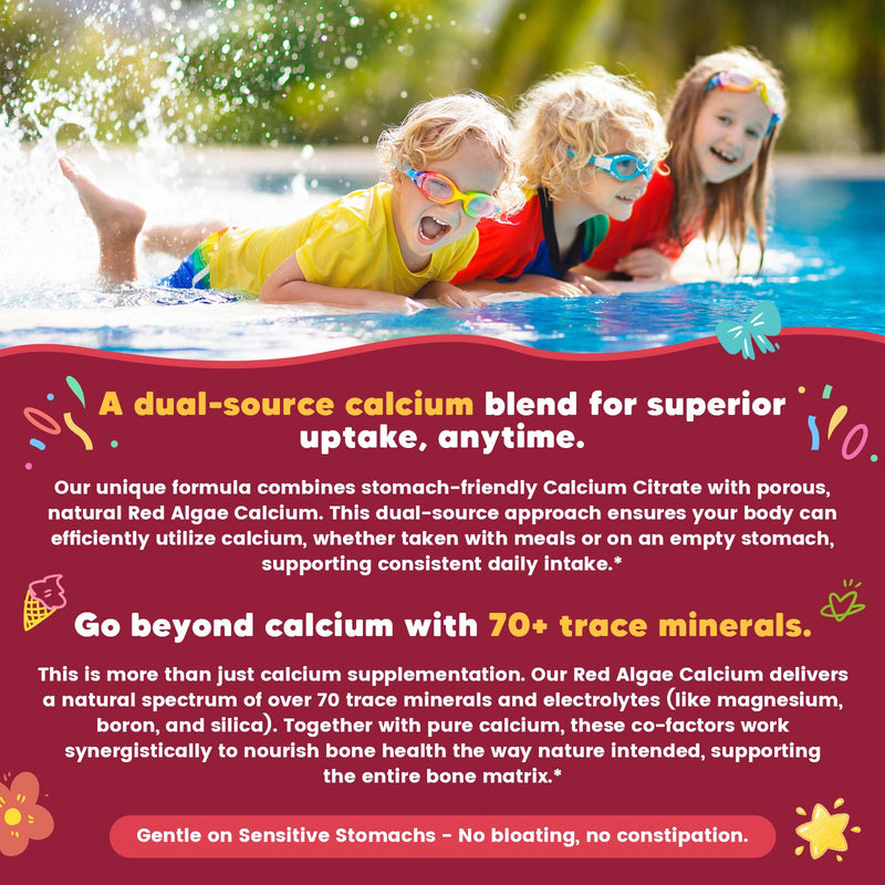 Calcium Citrate Gummies for Kids & Women - 500/1000mg Calcium Supplement with Vitamin D3 K2, Magnesium, Zinc, Probiotics & Prebiotics, Extra Absorption Algae Calcium For Bone, Muscle, Sugar Free 60Cts
