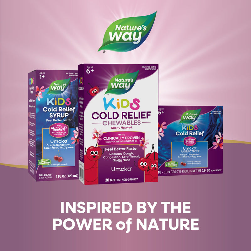 [Australia] - Nature‚Äôs Way Kids Cold Relief Chewables, Umcka, Ages 6+, Shortens Duration and Reduces Severity, Multi-Symptom Cold Relief, Non-Drowsy, Cherry Flavored, 30 Tablets 