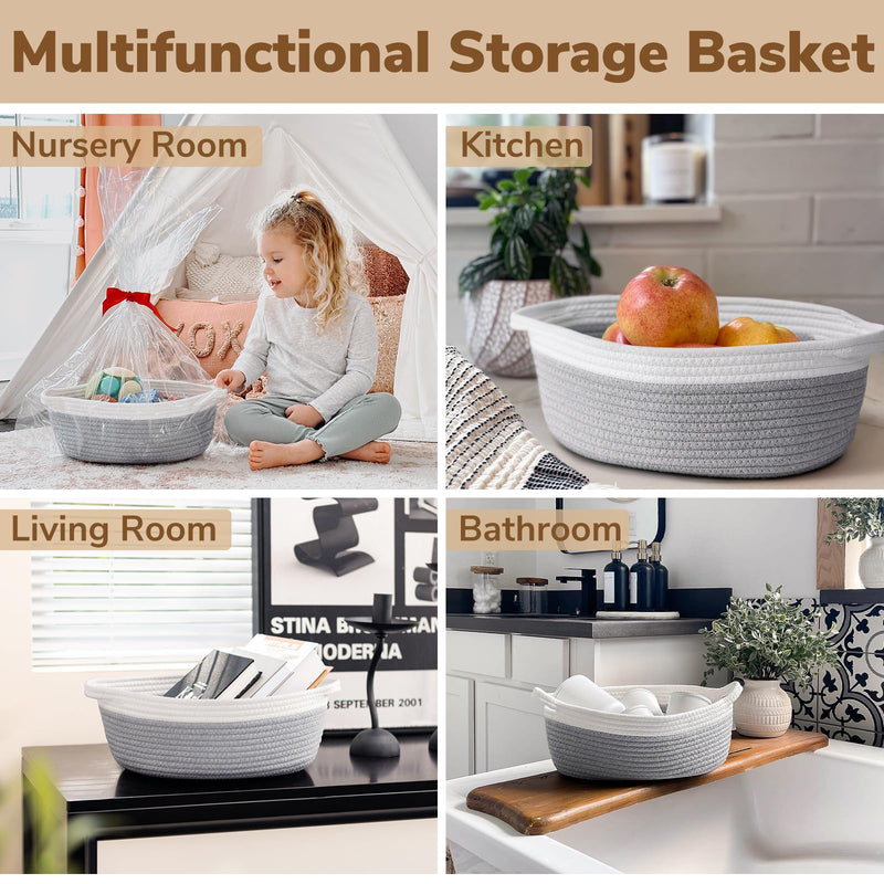 [Australia] - Goodpick Small Storage Basket with Handles, Empty Baskets for Gifts, Woven Basket for Toys, Baby Laundry, Diapers, Towels, Snacks, Dog Toy Basket, Easter Basket, 12"x 8" x 5", Gray 12x8x5 Inch (Pack of 1) 