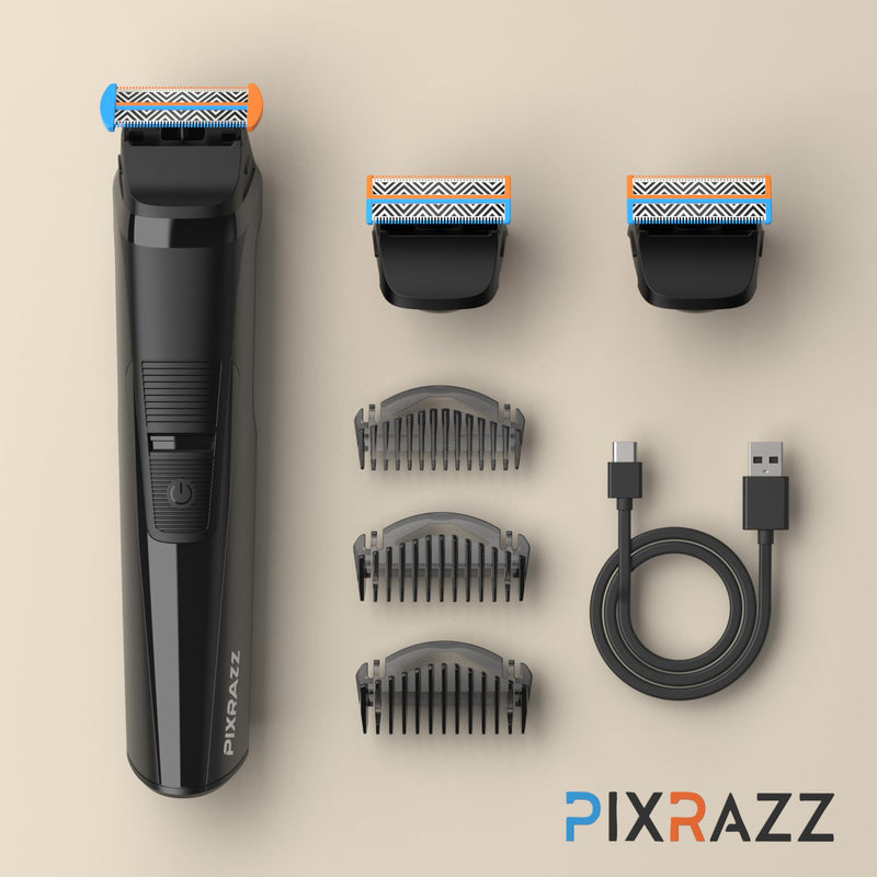 Beard & Body Trimmer for Men – Painless Ball Shaver, Groin Trimmer for Pubic Hair, Body and Sensitive Skin – USB-C Cordless Electric Razor with 2 Replacement Blades, 3 Guide Combs Trimmer with 3 Blades (Full Set)