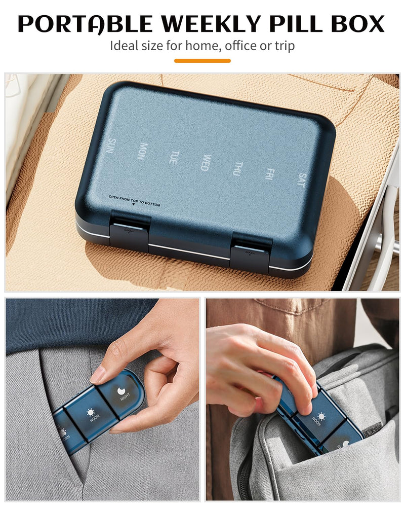 ONTERATE Weekly Pill Organizer 3 Times a Day, Large Pill Organizer 7 Days, Portable Pill Case 21 Days, Moisture Proof Large Pill Dispenser, Travel Pill Box for Vitamins Fish Oil Supplements (Blue) Blue