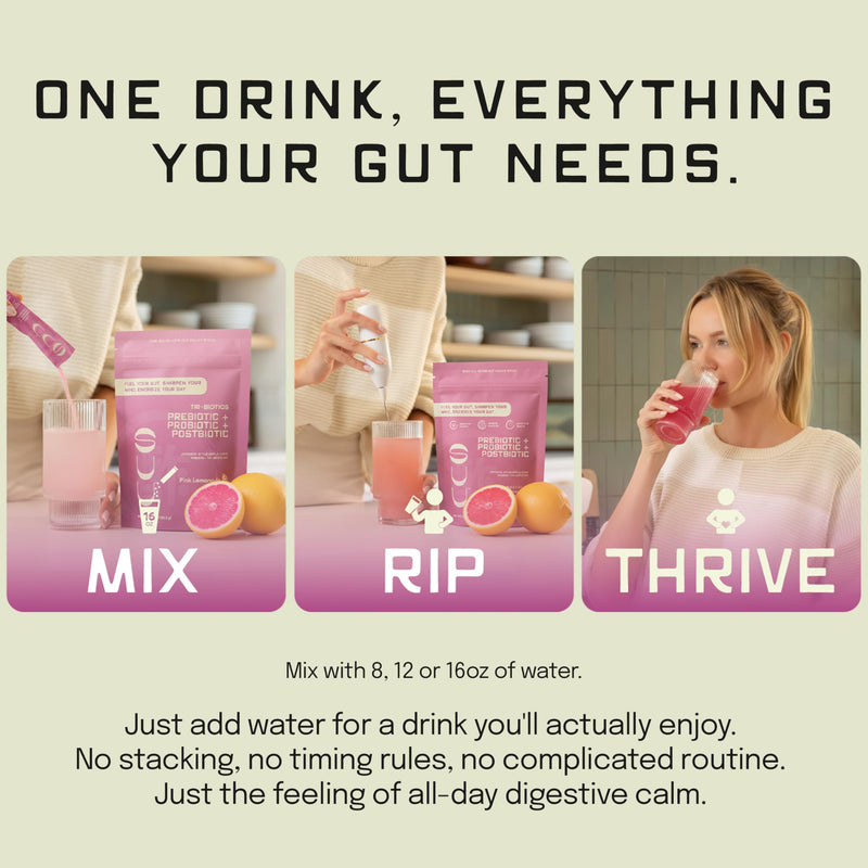 SUU Tribiotics - Prebiotic & Probiotic Drink Mix Packets for Gut Health & Digestive Health | Cutting Mix, Daily Probiotic & GLP1 and Immunity Supplement | Pink Lemonade (7-Pack)