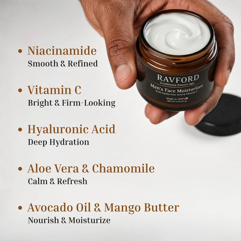 Men’s Face Moisturizer – Matte Finish, Fast-Absorbing, Non-Greasy Hydrating Cream for Dry & Aging Skin with Hyaluronic Acid, Vitamin C, Niacinamide & Aloe Vera – Unscented, Made in USA, 2 oz