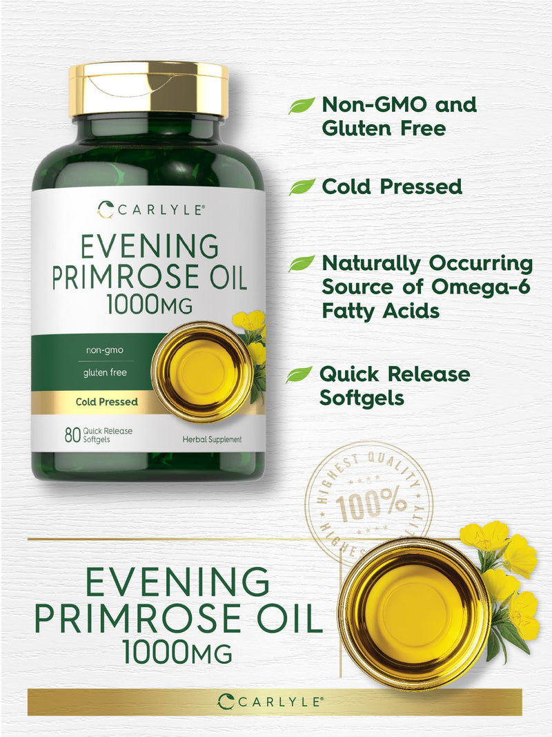 Carlyle Evening Primrose Oil Capsules 1000mg | 80 Softgels | Non-GMO & Gluten Free