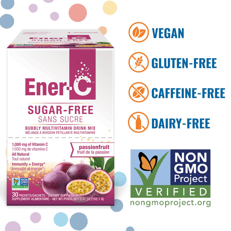Ener-C Sugar Free Multivitamin Drink Mix - Passionfruit, 60 Count | Vitamin Powder for Water, Electrolytes Powder No Sugar, Hydration Boost Packets, Zero Sugar, Vitamin C & B12 Passion Fruit 9.2 Ounce (Pack of 2)