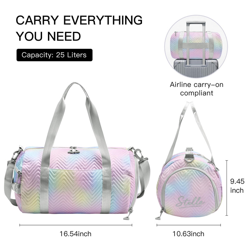 STELLE Dance Bag for Girls Ballerina Bags Gym Duffle(RW,F) | Spacious duffle bag with shoe compartment,Perfect for ballet,Gymnastics,Cheer,Travel and gifts Rainbow Wash