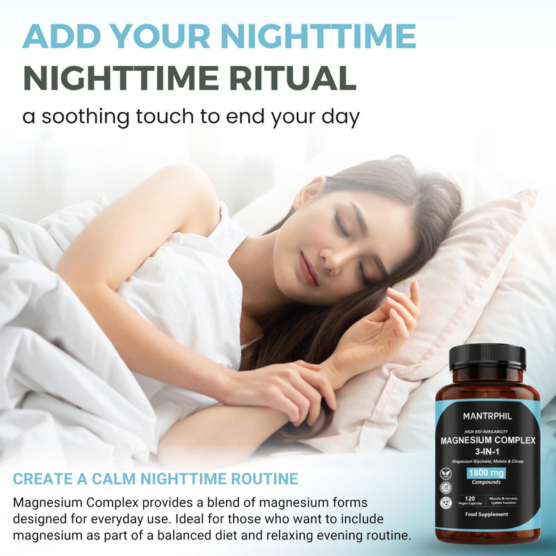 Magnesium Complex 3-in-1 | Magnesium Glycinate, Malate & Citrate | 384mg Elemental Magnesium | 120 Vegan Capsules | Food Supplement | Non-GMO