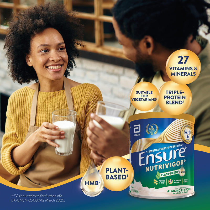 Ensure NutriVigor Nutritional Shake – Almond Flavour – 400g – Food Supplement with Protein, HMB & 27 Vitamins & Minerals – Supports Strength, Energy & Immunity – With Vitamin D, C & B
