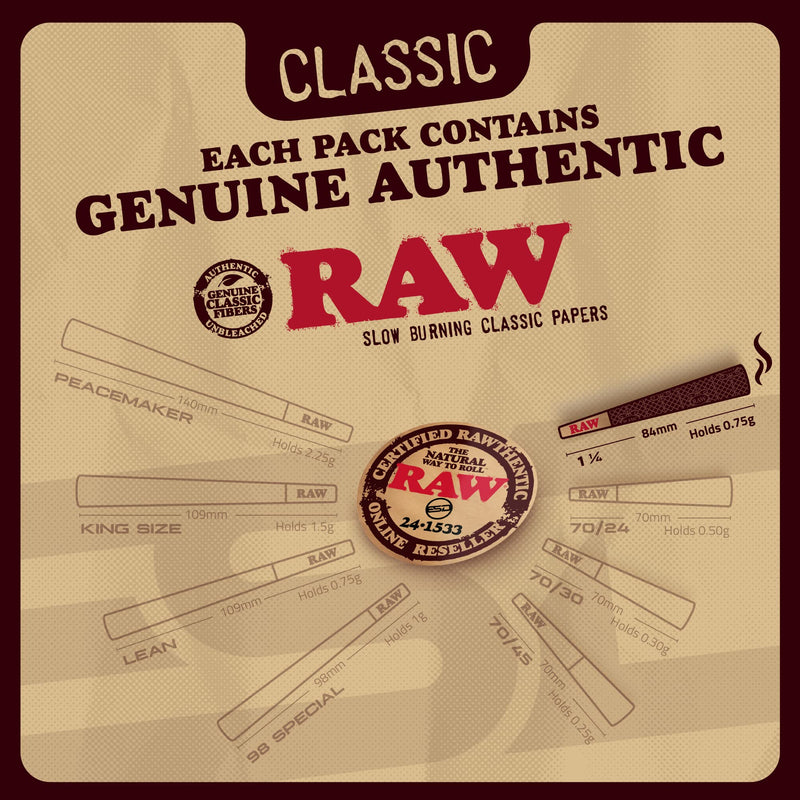 [Australia] - RAW Cones Classic 1-1/4 Size | 150 Pack | Natural Pre Rolled Rolling Paper with Tips & Packing Tubes Included 