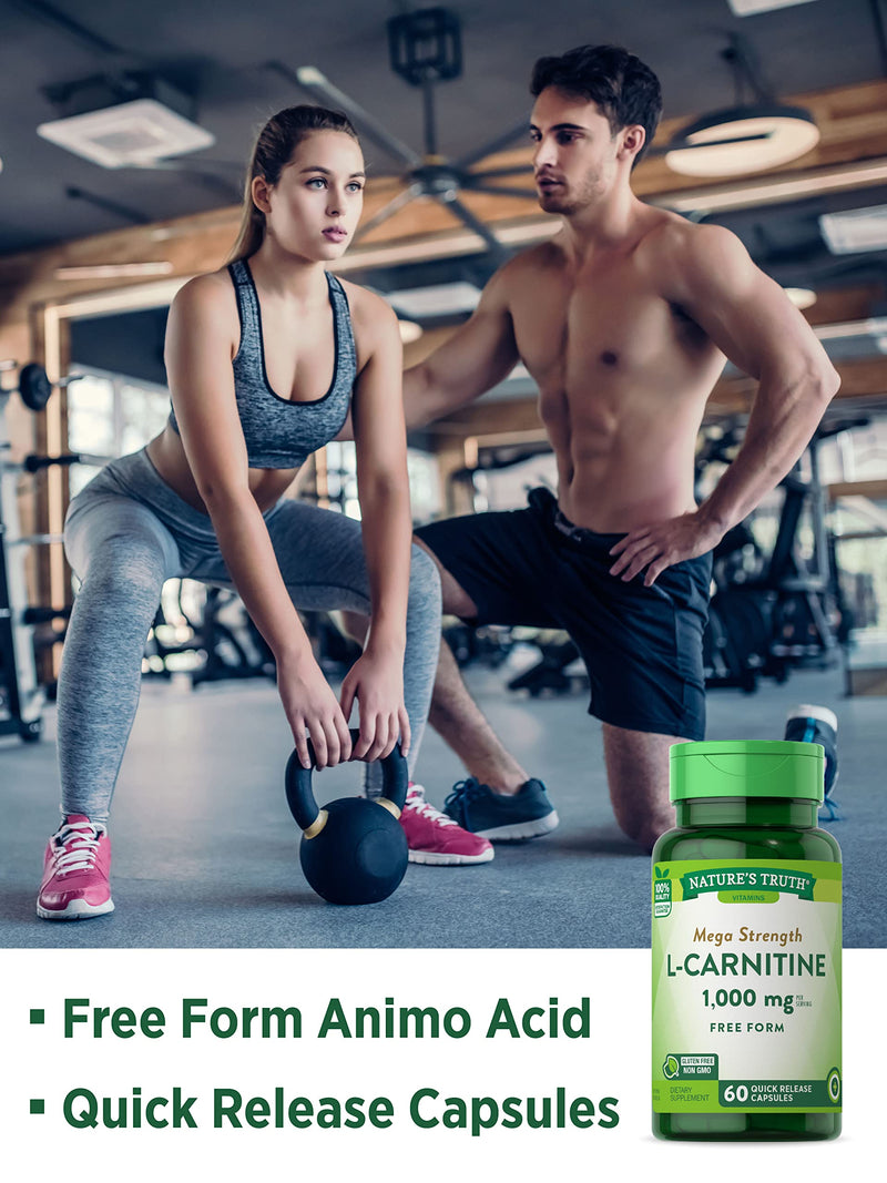 [Australia] - L Carnitine 1000mg | 60 Capsules | Mega Strength | Free Form | Non-GMO & Gluten Free Supplement | by Nature's Truth 
