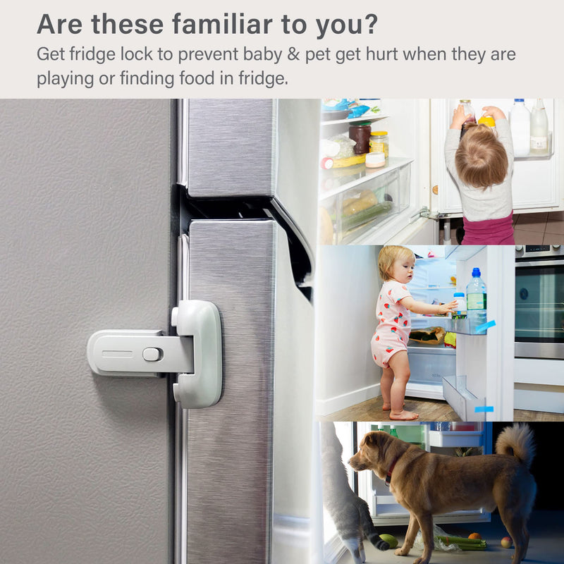 [Australia] - One-handed Operation Fridge Lock Child Proof, Refrigerator/Fridge/Freezer Latches to Keep Door Closed, 3M VHB Tape, No Tools Need, Grey, by Heart of Tafiti 
