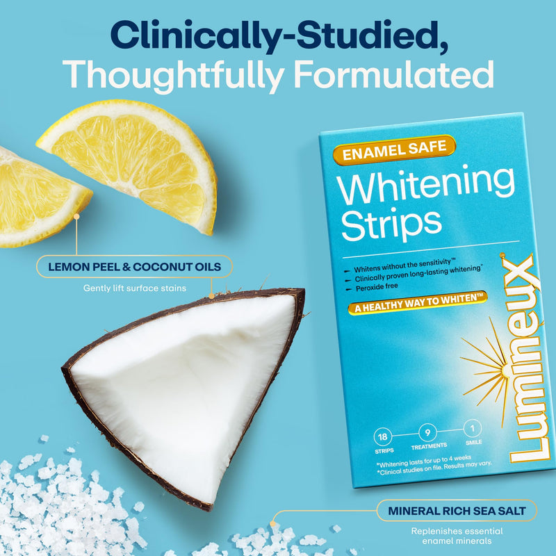 Lumineux Teeth Whitening Strips, Peroxide Free, 9 Treatments (1 Month) | Peroxide free, enamel safe, dentist formulated, clinically tested & proven, free from harsh ingredients, no sensitivity 1 Month Supply