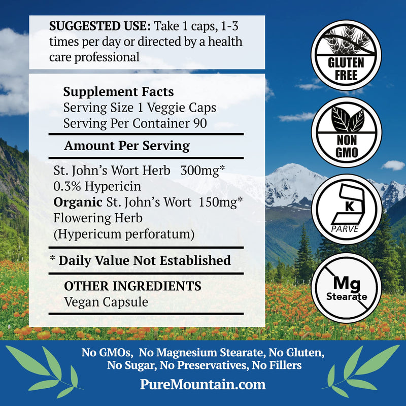 [Australia] - Pure Mountain Botanicals St. John's Wort Capsules with 450mg Formula of Organic Herb and St John's Wort Extract 
