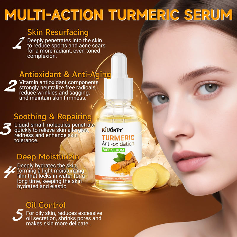 3PCS Turmeric Soap & Serum Set - Turmeric Face Serum + 2 Turmeric Soap Bars with Vitamin C & E - Deep Cleanses Pores, Reduces Acne, Controls Oil, Soothes Skin - Hydrating Facial Kit for All Skins Turmeric+3Pcs