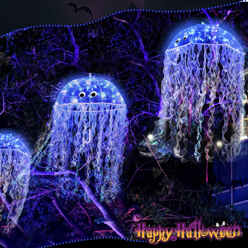Halloween DIY Jellyfish Costume Set Including Clear Bubble Umbrella Ribbons LED String Lights Eyes and Glue for Halloween Costume Sea Creature Cosplay